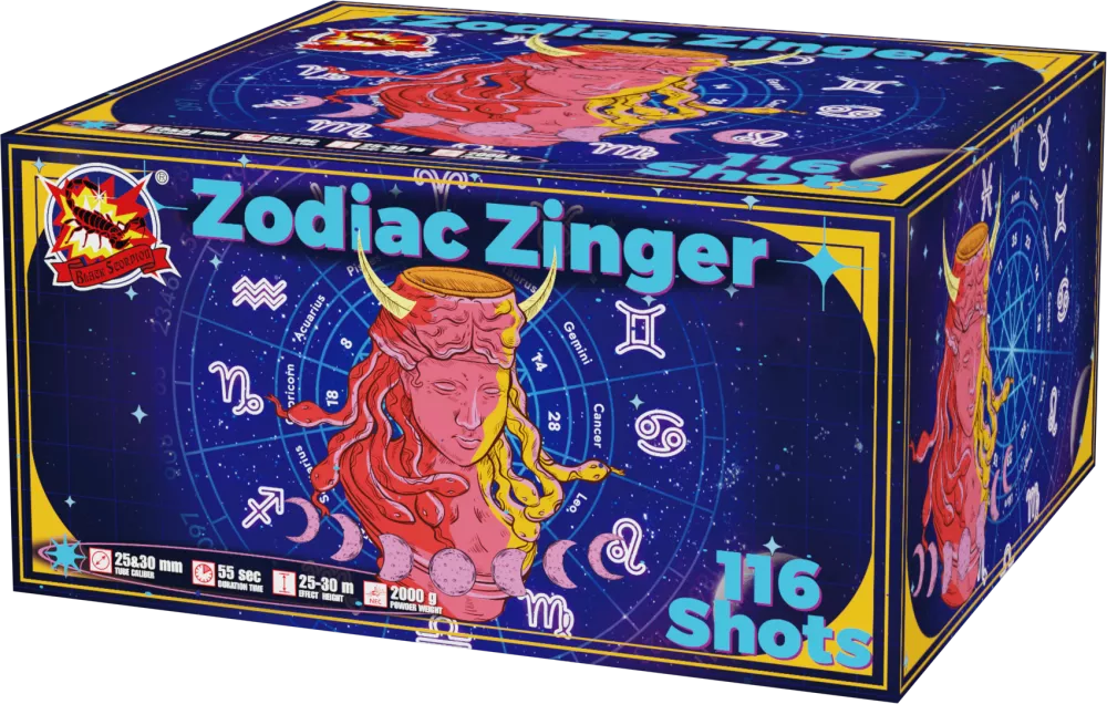 Zodiac Zinger 116 shots 25-30 mm | srpyro